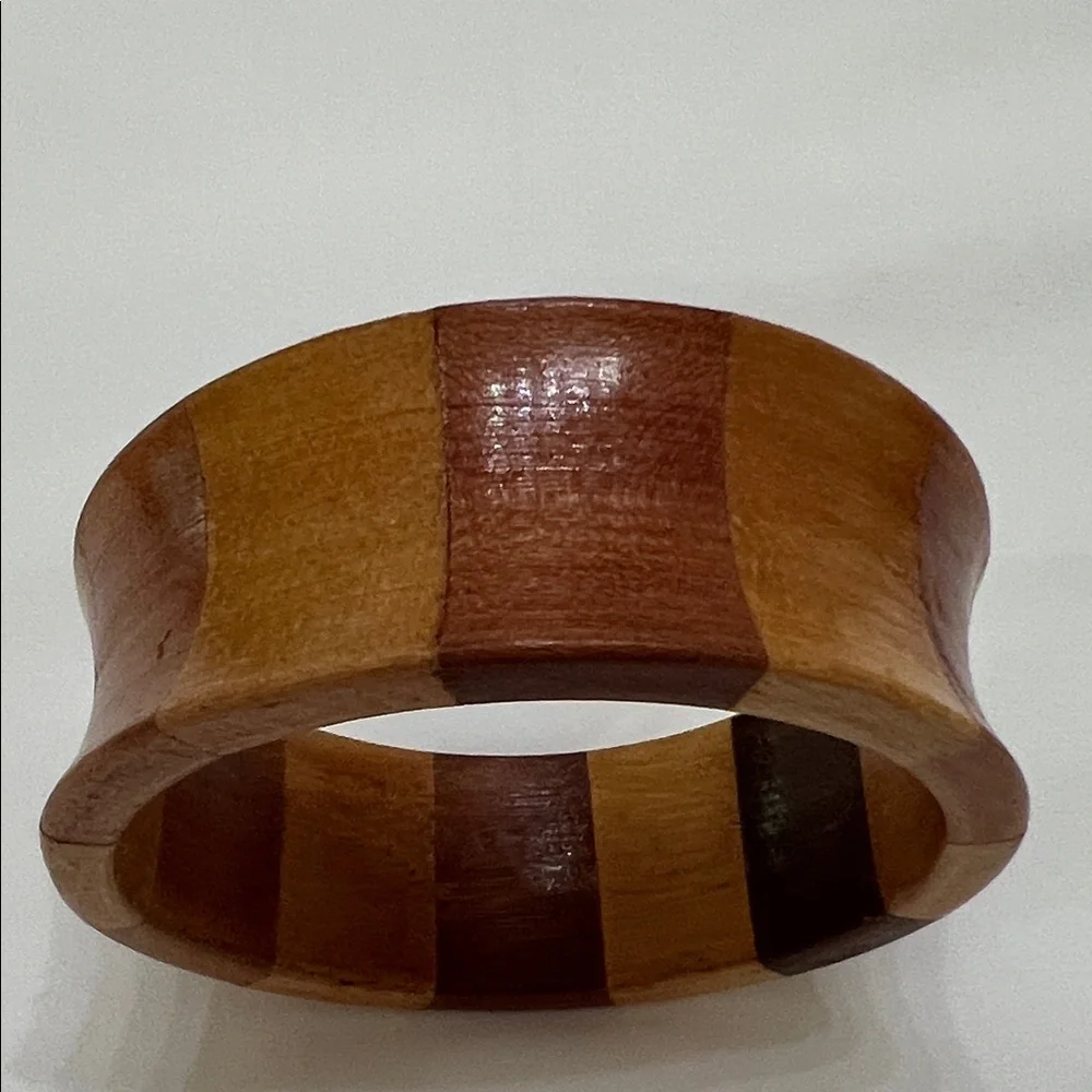 Two-Tone Wooden Bangle Bracelet Concave 1 1/2 inch Wide